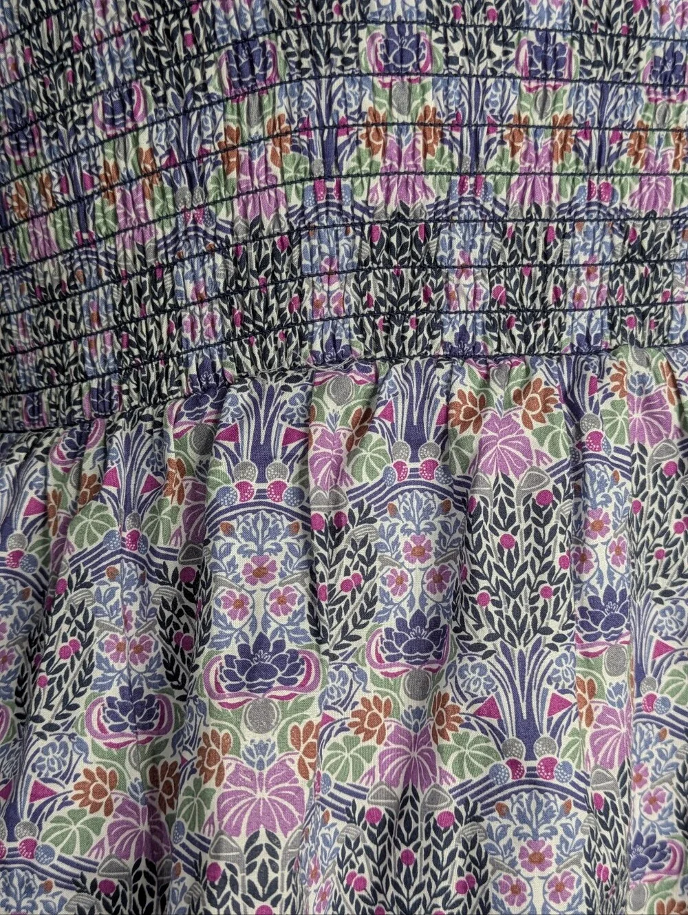 J Crew Liberty London Purple Pink Floral Smocked Peplum Puff Sleeve Blous XS